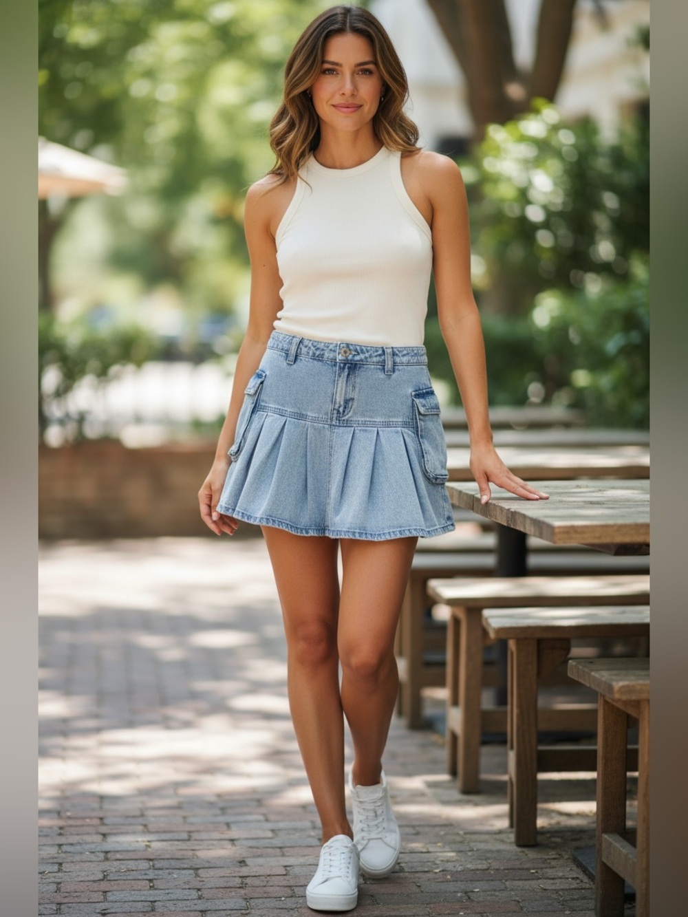 NWT Cute Forever 21 Denim Cargo Pleated Mini Skirt, size medium